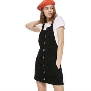 Moto Topshop Black Denim Jumper Women’s 8 Mini Dress Button Up Y2K Grunge Biker